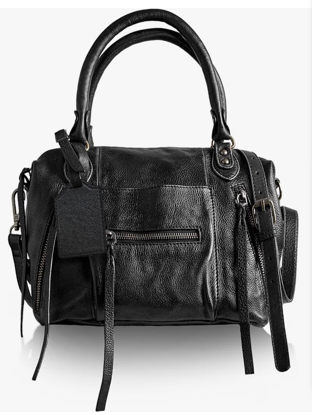 Multi Zip Black Vegan Leather Hobo Handbag -